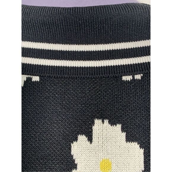 Maje Women's Black Daisy Print Jacquard Quarter Zip Polo Shirt Size 1 Sm… - Picture 8 of 16